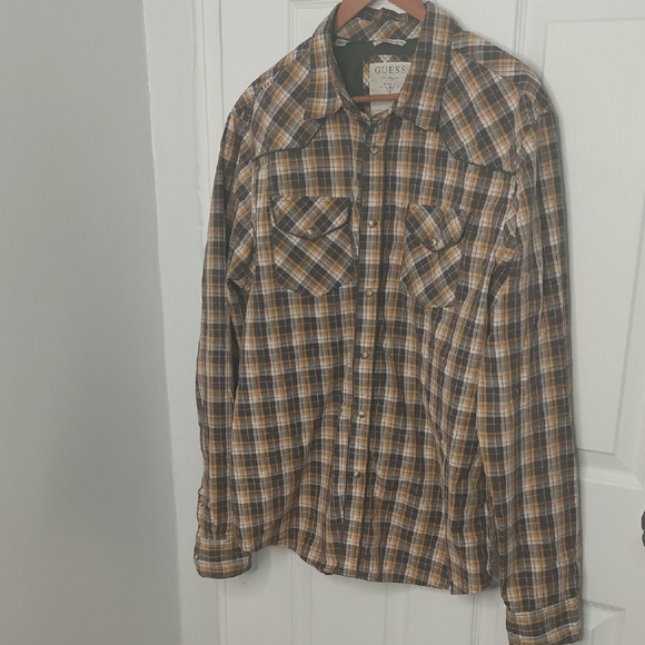 Guess Other - GUESS Men's Tan and Black Plaid Shirt